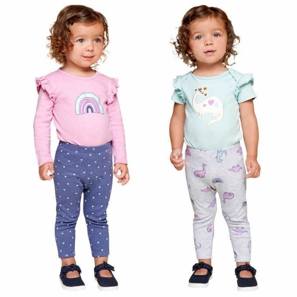 Pekkle Bodysuit and Pants Set Kids 6M Pink Mint New Rainbow Dinosaur 4pc Set - Picture 2 of 7